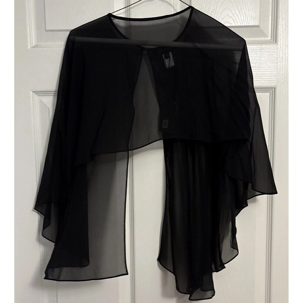NWT St John Caviar Couture Sheer Black Silk Cape Let Poncho Designer, Size  OSFM